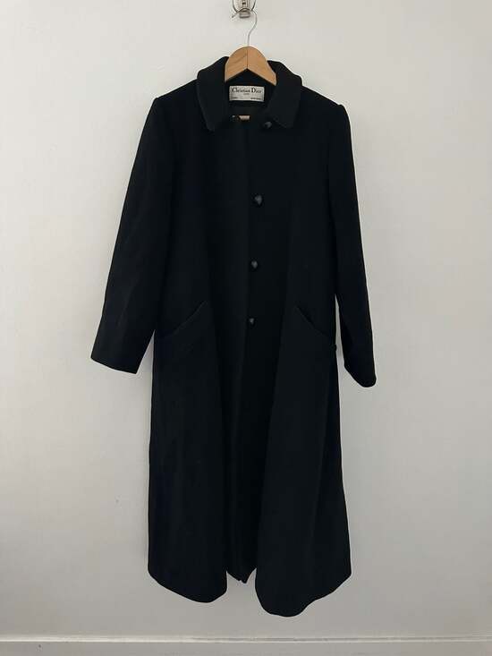80’s Christian Dior Black Wool Full-Length Overcoat with ILGWU Union Tag